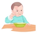 Vector of boy eating food with spoon. Royalty Free Stock Photo