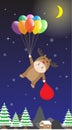 Vector Boy in Reindeer costume holding Colorful Balloon in Night Sky Royalty Free Stock Photo