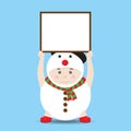 Vector Boy in Snowman costume holding Blank Banner or Sign Royalty Free Stock Photo