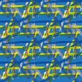 Vector braid effect weave seamless interlace pattern background. Macrame style ribbon plait lattice blue green yellow