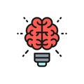 Vector brain and light bulb, innovation, creative idea flat color line icon. Royalty Free Stock Photo