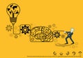 Vector brainstorming business ideas, the concept consists of a light bulb and gears world map icons flat design