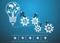 Vector brainstorming business ideas, the concept consists of a light bulb and gears world map icons flat design Royalty Free Stock Photo