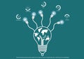 Vector brainstorming business ideas, the concept consists of a light bulb and a world map icons flat design Royalty Free Stock Photo