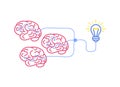 Vector Brainstorming Illustration, Brains and Idea Lightbulb on White Background, Teamwork Concept.