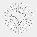 Vector Brazil Map Outline with Retro Sunburst. Royalty Free Stock Photo