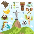 Vector Brazil and Rio symbols. Royalty Free Stock Photo