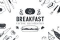 Vector breakfast, food hand drawn illustration