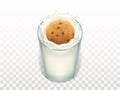 Vector breakfast - glass with milk, oatmeal cookie