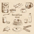 Vector breakfast hand drawn set