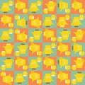 Vector breakfast utensil seamless pattern background Checkered blue orange backdrop with scandi style coffee pots and Royalty Free Stock Photo