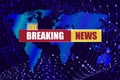 Vector Breaking News Live Background, Blue Abstract Geometric Shapes and World Map. Royalty Free Stock Photo