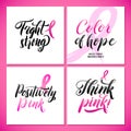 Vector Breast Cancer Awareness Calligraphy Poster Design. Stroke Pink Ribbon