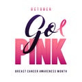 Vector Breast Cancer Awareness Calligraphy Poster Design. Stroke Pink Ribbon.