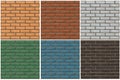 Vector brick wall seamless background set. Different color brick textures collection Royalty Free Stock Photo