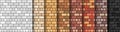 Vector brick wall seamless patterns set. Flat red, orange, yellow, black, white, grey wall texture. Flat grunge textured Royalty Free Stock Photo