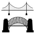 Vector bridges silhouettes icons. Black silhouettes of beautiful bridges on a white background for logos, badges or internet icons