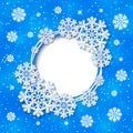 Vector bright blue winter round frame with snowflake decoration