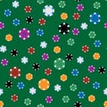 Vector bright casino chips on green table, seamless pattern.