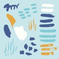 Vector bright collection of hand-drawn elements: drops, lines, splashes, points, brush strokes. Royalty Free Stock Photo