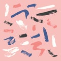 Vector bright collection of hand-drawn elements: drops, lines, splashes, points, brush strokes. Royalty Free Stock Photo