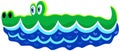 Cute illustration of crocodile, looking out of the wave.