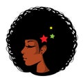 Vector bright illustration in pop art, afro american female face. woman profile with closed eyes, afro hairstyle in