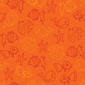 Vector bright orange aquatic seamless pattern bakground