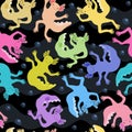 Vector bright seamless pattern with colorful axolotls.