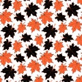 Vector bright seamless pattern with falling red and black maple leaves in flat style. Autumn backgrounds and textures Royalty Free Stock Photo