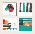 Vector bright set with bright colored square cards, isolated on background. Hand drawn illustration drawn with brush and ink splas