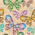 Vector bright spring seamless pattern with colorful vintage butterflies