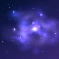 Vector bright universe background with blue nebulas and shiny stars