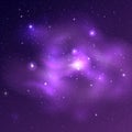 Vector bright universe background with purple and blue nebulas and shiny stars Royalty Free Stock Photo