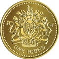 Vector British money gold coin one pound with the coat of arms