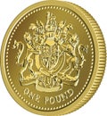 Vector British money gold coin one pound with the coat of arms