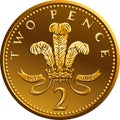 Vector British money gold coin 2 pence