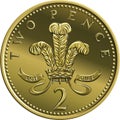 Vector British money gold coin 2 pence