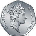 Vector British money silver coin 50 pence