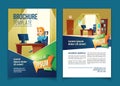 Vector brochure template with cartoon office, secretary