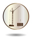 Vector bronze and ivory icon with high detailed vector hoisting crane on white with shadow