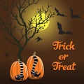 Vector brown background. Halloween style pumpkin.