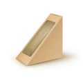 Vector Brown Blank Cardboard Triangle Take Away Box Packaging For Sandwich, Food, Gift, Other Products with Plastic