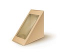 Vector Brown Blank Cardboard Triangle Take Away Box Packaging For Sandwich, Food, Gift, Other Products with Plastic