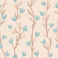 Vector brown blue vines ecru floral repeat pattern