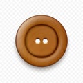 Vector Brown Color Wooden Two Holes Clothes Button Closeup, Isolated on White Background with Reflection. Round Button Royalty Free Stock Photo