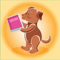 Vector brown dog with a schoolbook in paws