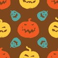 Vector brown halloween colourful pumpkins sillouettes repeat pattern. Suitable for invitation card, halloween party