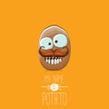 Vector brown potato cartoon character isolated on orange background. My name is potato vector concept illustration Royalty Free Stock Photo