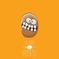 Vector brown potato cartoon character isolated on orange background. My name is potato vector concept illustration Royalty Free Stock Photo